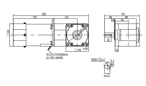 200W 250W 300W中實(shí)直角減速電機(jī)尺寸圖